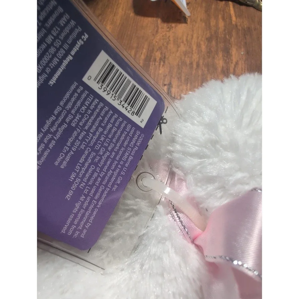 Russ Berrie 2006 Shining Stars White Cat Plush Stuffed Animal with Pink Bow